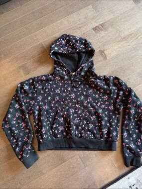 Vans Black Hoodie Sweater with Pink Floral Print - Women